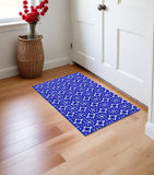 2' X 4' Cobalt Blue And White Geometric Washable Non Skid Area Rug