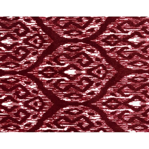 2' X 3' Red and White Ikat Printed Washable Non Skid Area Rug