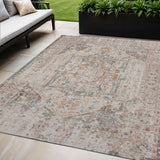 5' X 8' Beige Floral Stain Resistant Indoor Outdoor Area Rug