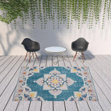 8' X 10' Blue And Ivory Indoor Outdoor Area Rug