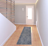 8' Blue Silver Gray And Cream Damask Distressed Runner Rug