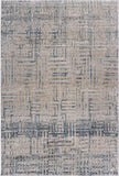 8' Cream Blue And Ivory Geometric Distressed Runner Rug