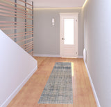 8' Cream Blue And Ivory Geometric Distressed Runner Rug