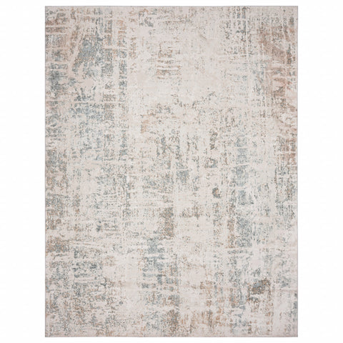2' X 3' Gray Blue Taupe And Cream Abstract Distressed Stain Resistant Area Rug