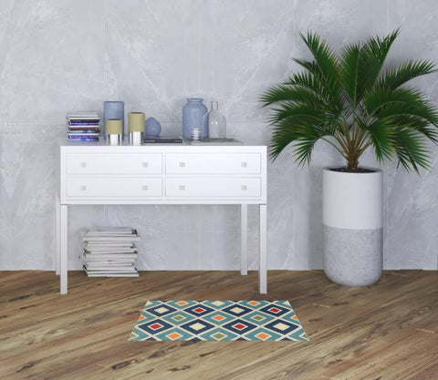 2' X 3' Blue And Ivory Handmade Indoor Outdoor Area Rug