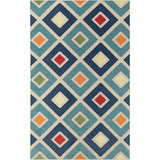 4' X 6' Blue And Ivory Handmade Indoor Outdoor Area Rug