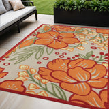 5' X 8' Orange And Ivory Handmade Indoor Outdoor Area Rug