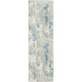 2' X 6' Ivory Gray And Blue Abstract Stain Resistant Area Rug