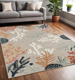 5' X 7' Grey Beige Orange Blue And White Coastal Coral Indoor Outdoor Area Rug