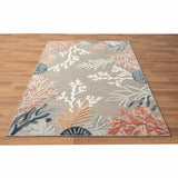 5' X 7' Grey Beige Orange Blue And White Coastal Coral Indoor Outdoor Area Rug
