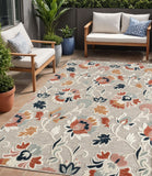 5' X 7' Blue And Gray Floral Stain Resistant Indoor Outdoor Area Rug