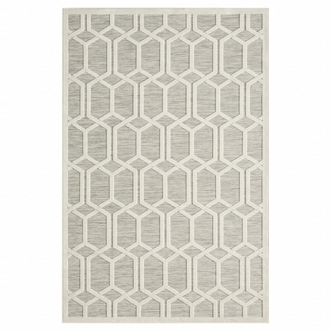 5' X 7' Gray And Ivory Geometric Stain Resistant Indoor Outdoor Area Rug