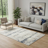 5' X 7' Beige Cream Blue And Gray Abstract Stain Resistant Area Rug
