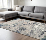 7' X 9' Blue And Gray Abstract Stain Resistant Area Rug