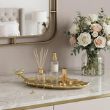 10" Gold Cast Iron Leaf Vanity Tray