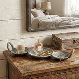 14" Blue and Gold Round Distressed Cast Iron Tri Circle Vanity Tray With Handles