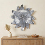 27" X 27" Gray and Off White Galvanized Metal Flower Hanging Dimensional Sculpture