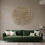 37" X 38" Gold  Metal Abstract Lines Round Hanging Dimensional Sculpture