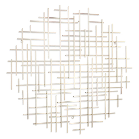 37" X 38" Silver Metal Abstract Lines Round Hanging Dimensional Sculpture