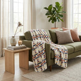 50" X 60" Blue And Off White Knitted Throw Blanket