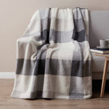 50" X 60" Gray And Ivory Faux Sherpa Plaid Throw Blanket