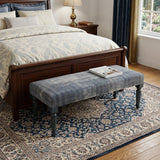 47" Blue And Cream Abstract Design Blue Leg Upholstered Bench