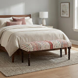 47" Ivory Red and Pink Black Leg Chevron Stripe Upholstered Bench