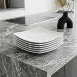 White Six Piece Square Bone China Service For Six Dinner Plate Set
