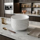 White Six Piece Round Pebbled Porcelain Service For Six Bowl Set