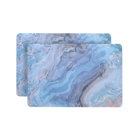 8' Sky Blue And Ivory Striped Washable Round Rug With UV Protection