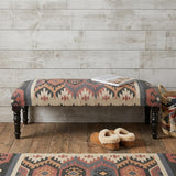 47" Beige Brown and Rust and Black Jute and Wool Blend Upholstered Southwest Distressed Bench