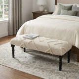47" Cream and Black Cotton Upholstered Geometric Bench