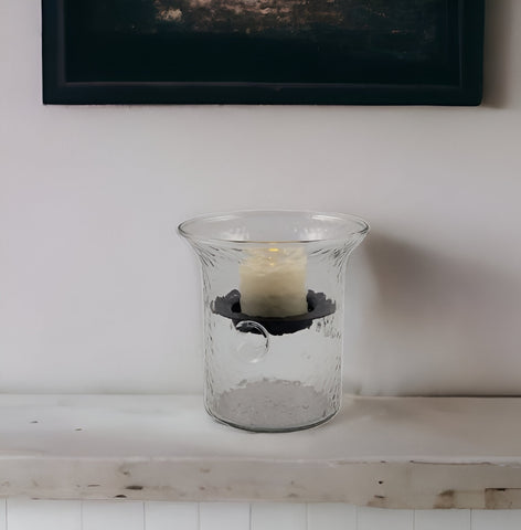 4" Clear Glass Tabletop Hurricane Candle Holder With Candle