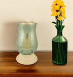 14" Green Glass Centerpiece Hurricane Candle Holder With Candle