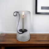 12" Light Gray Glass Centerpiece Taper Candle Holder With Candle
