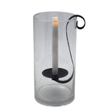 12" Light Gray Glass Centerpiece Taper Candle Holder With Candle
