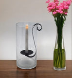 12" Light Gray Glass Centerpiece Taper Candle Holder With Candle
