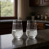 Set of Two Clear White And Black Plastic Angular Shape Stemless All Purpose Wine Glass