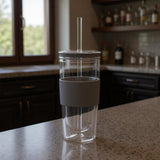 Clear And Gray Plastic Straight Shape Stemless All Purpose Wine Glass
