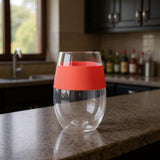 Clear And Coral Tritan Plastic Convex Curve Shape Stemless All Purpose Wine Glass