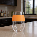 Clear And Orange Tritan Plastic Convex Curve Shape Stemless All Purpose Wine Glass