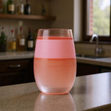 Clear And Pink Tritan Plastic Convex Curve Shape Stemless All Purpose Wine Glass