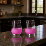 Set of Two Clear And Blush Plastic Angular Shape Stemless All Purpose Wine Glass