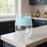 Clear And Blue Tritan Plastic Convex Curve Shape Stemless All Purpose Wine Glass
