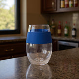 Clear And Blue Tritan Plastic Convex Curve Shape Stemless All Purpose Wine Glass