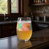 Clear Green And Pink Tritan Plastic Convex Curve Shape Stemless All Purpose Wine Glass