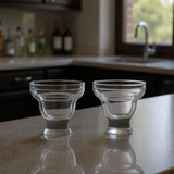 Set of Two Clear And Green Plastic Unique Shape Stemless Margarita Glass