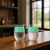Set of Two Clear And Mint Green Tritan Plastic Convex Curve Shape Stemless All Purpose Wine Glass