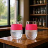 Set of Two Clear And Coral Tritan Plastic Convex Curve Shape Stemless All Purpose Wine Glass