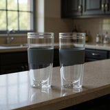 Set of Two Clear And Gray Plastic Straight Shape Stemless Drinking Glass